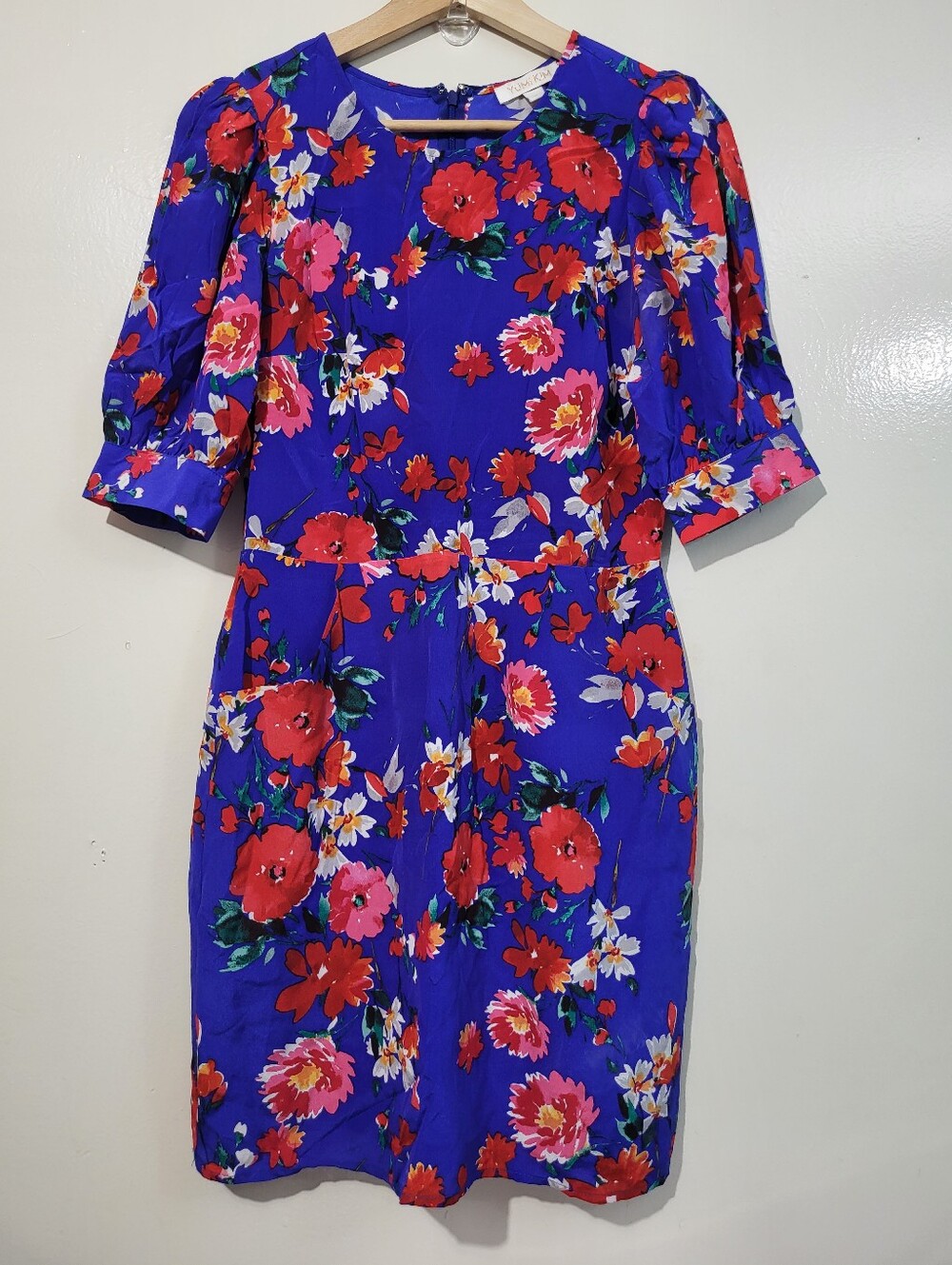 Yumi Kim Silk Vibrant Blue Floral Sheath Dress Small AS IS SEE DESCRIPTION
